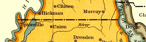  The shift in the Tennessee-Kentucky state line explains the offset at the Tennessee river, shown above. 